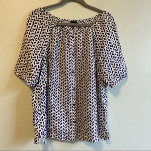 Talbots %100 Linen Indigo and White Button Down Blouse